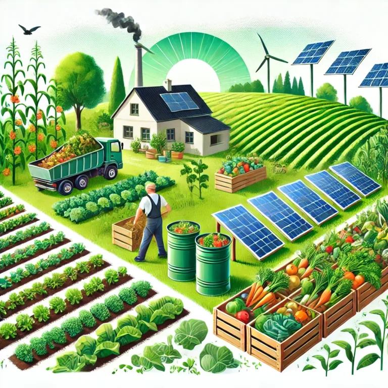 DALLE 20240831 182152 A picturesque organic farm with a variety of crops like vegetables and fruits growing in a lush field The scene includes green plants compost bins viantorganicscom organic farming benefits sustainable agriculture eco friendly farming carbon footprint reduction environmental sustainability organic practices green farming climate change solutions organic agriculture impact sustainable farming methods